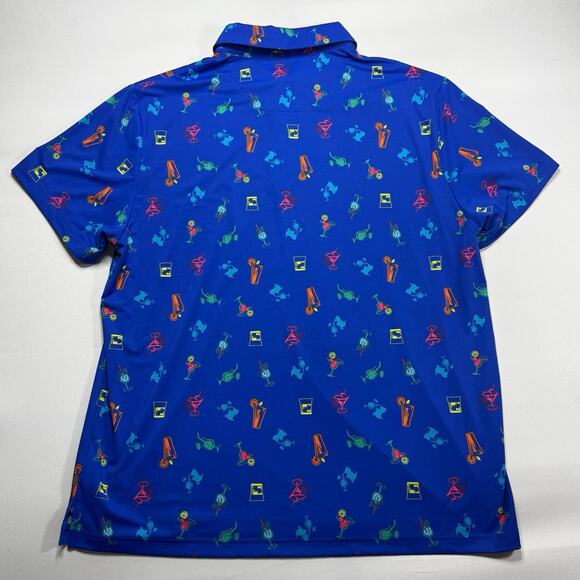 Birdie Bound Men's Short Sleeve Blue Cocktail Print Golf Polo Shirt - Size XL* - Picture 2 of 3
